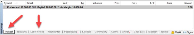 MetaTrader 5 Menuband Terminal oder Werkzeuge